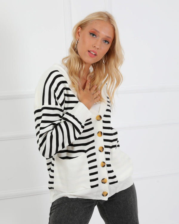 Striped and Buttoned Cardigan
