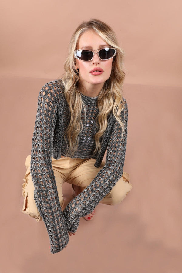 Fishnet Cotton Crop Pullover