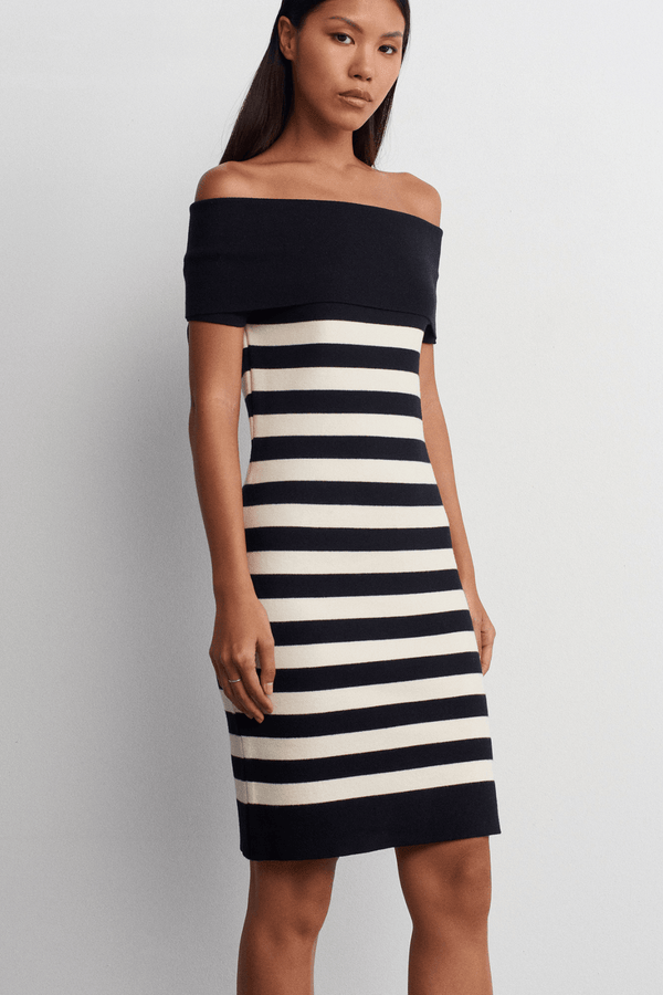 Striped Off Shoulder Knit Dress