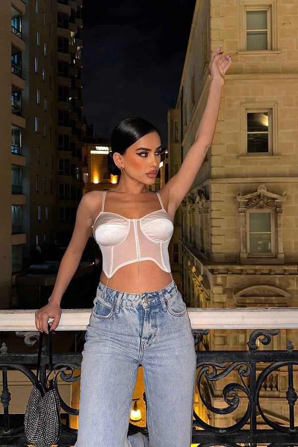 Satin Mesh Corset Blouse