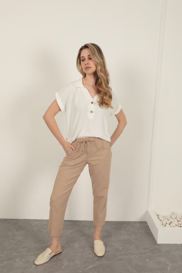 Beige Drawstring Pants