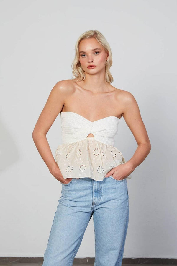Front Twist Knit Strapless Top
